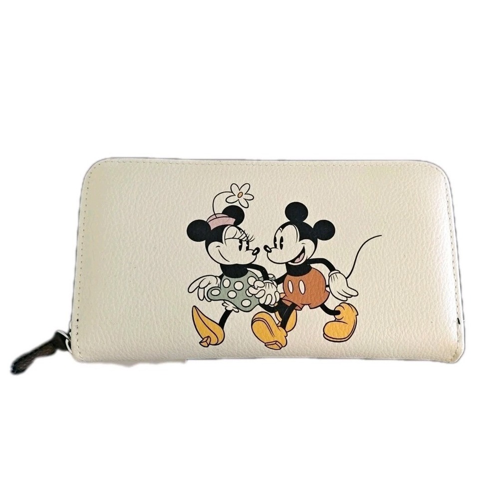Disney Mickey and Minnie Mouse Cream Zip Around Wristlet Wallet New with Tags